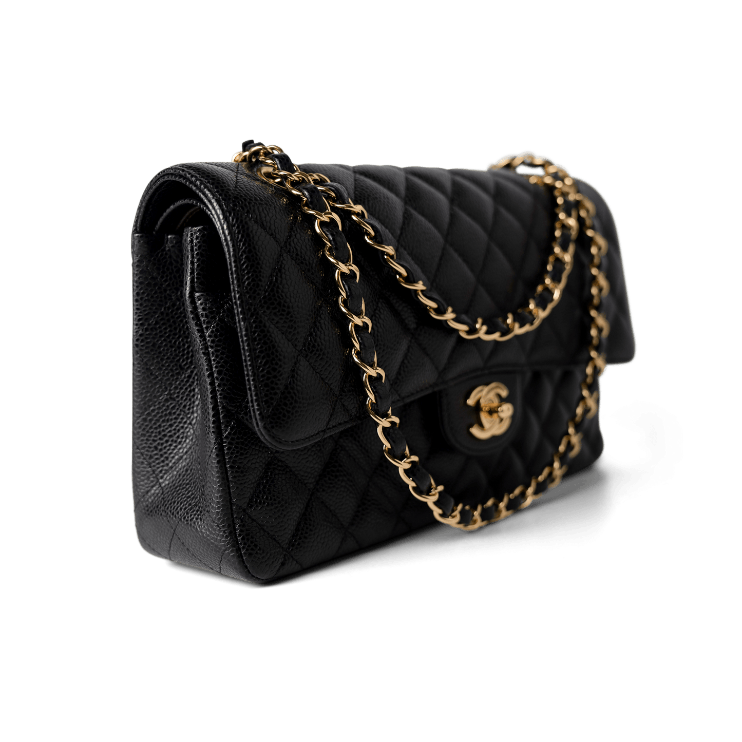Black Caviar Quilted Classic Flap Medium Gold Hardware