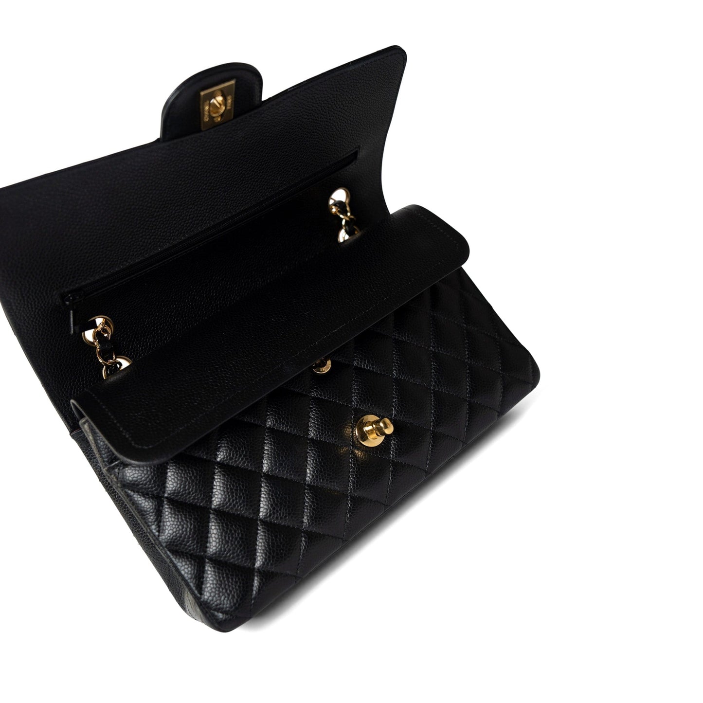 Black Caviar Quilted Classic Flap Medium Gold Hardware