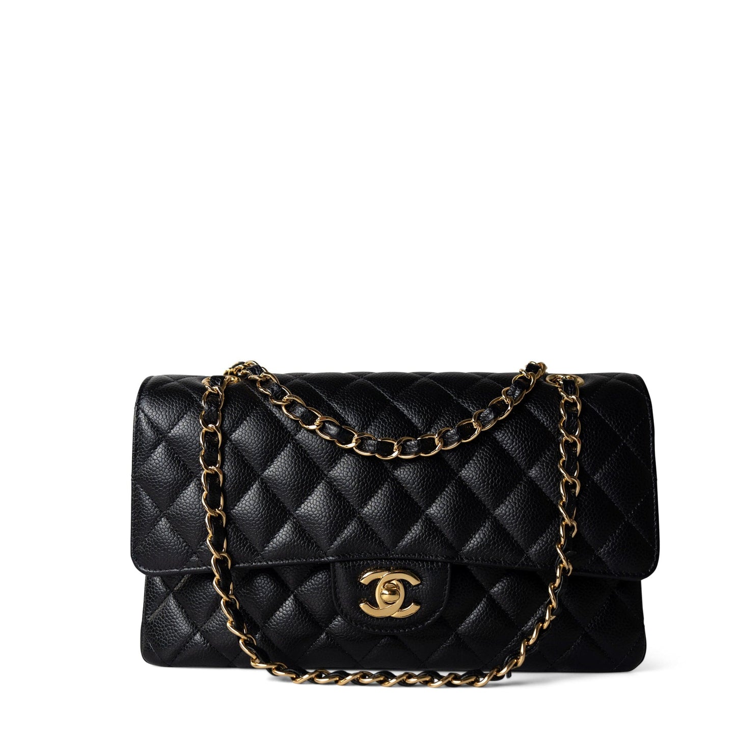Black Caviar Quilted Classic Flap Medium Gold Hardware