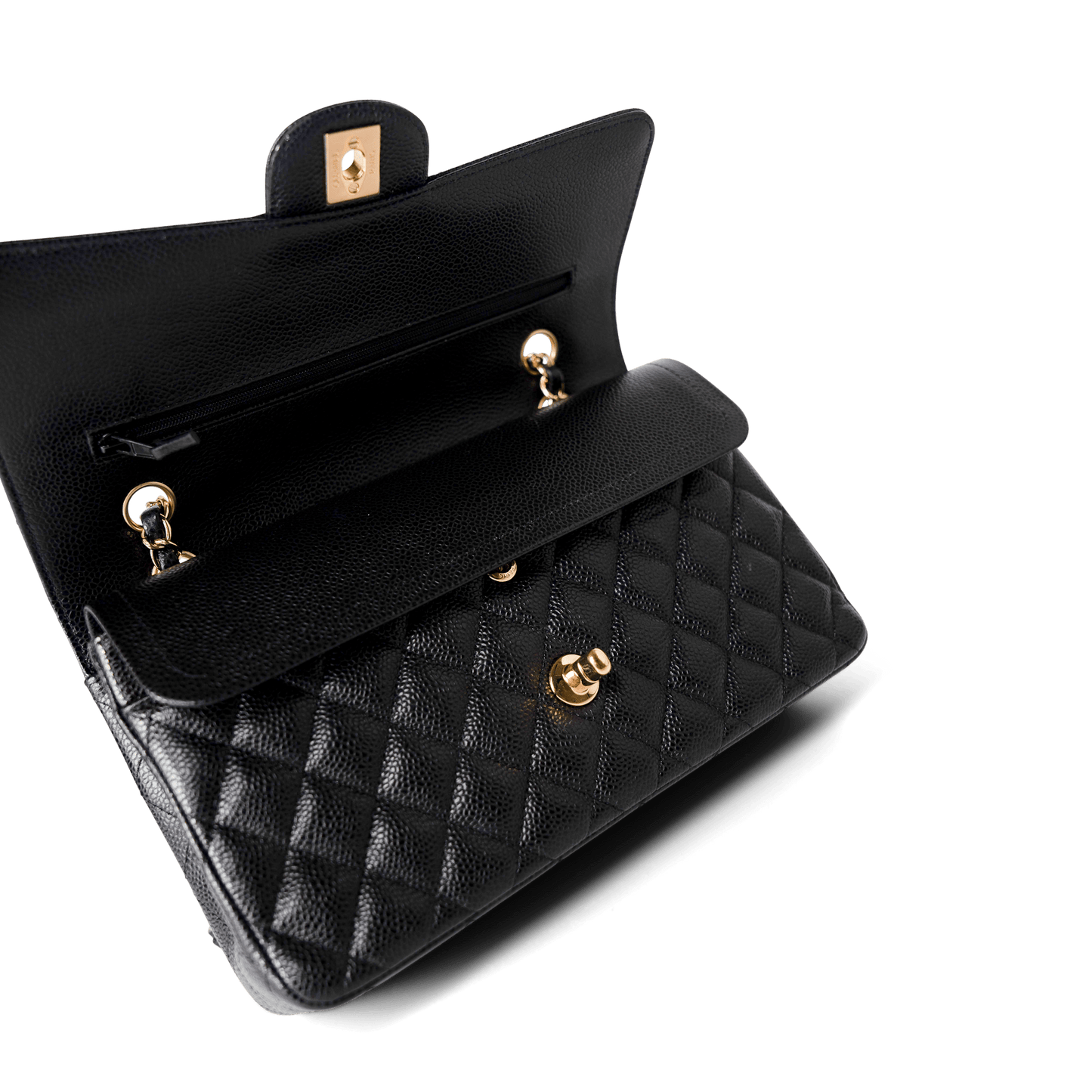 Black Caviar Quilted Classic Flap Medium Gold Hardware