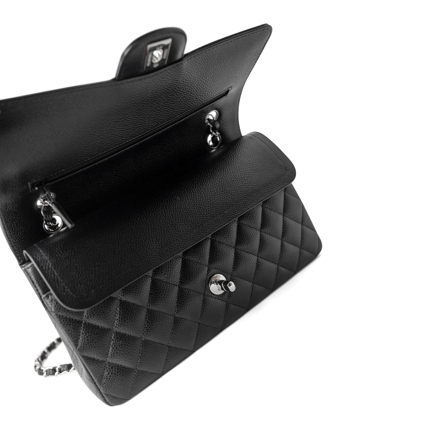 Black Caviar Quilted Classic Flap Medium Silver Hardware