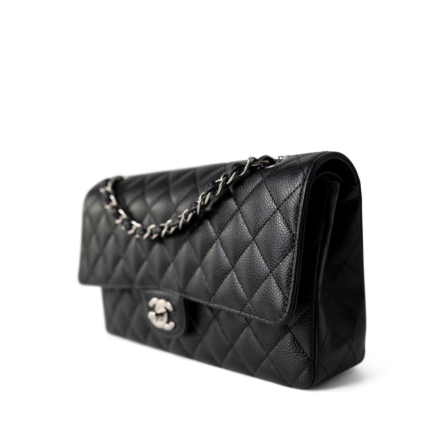 Black Caviar Quilted Classic Flap Medium Silver Hardware