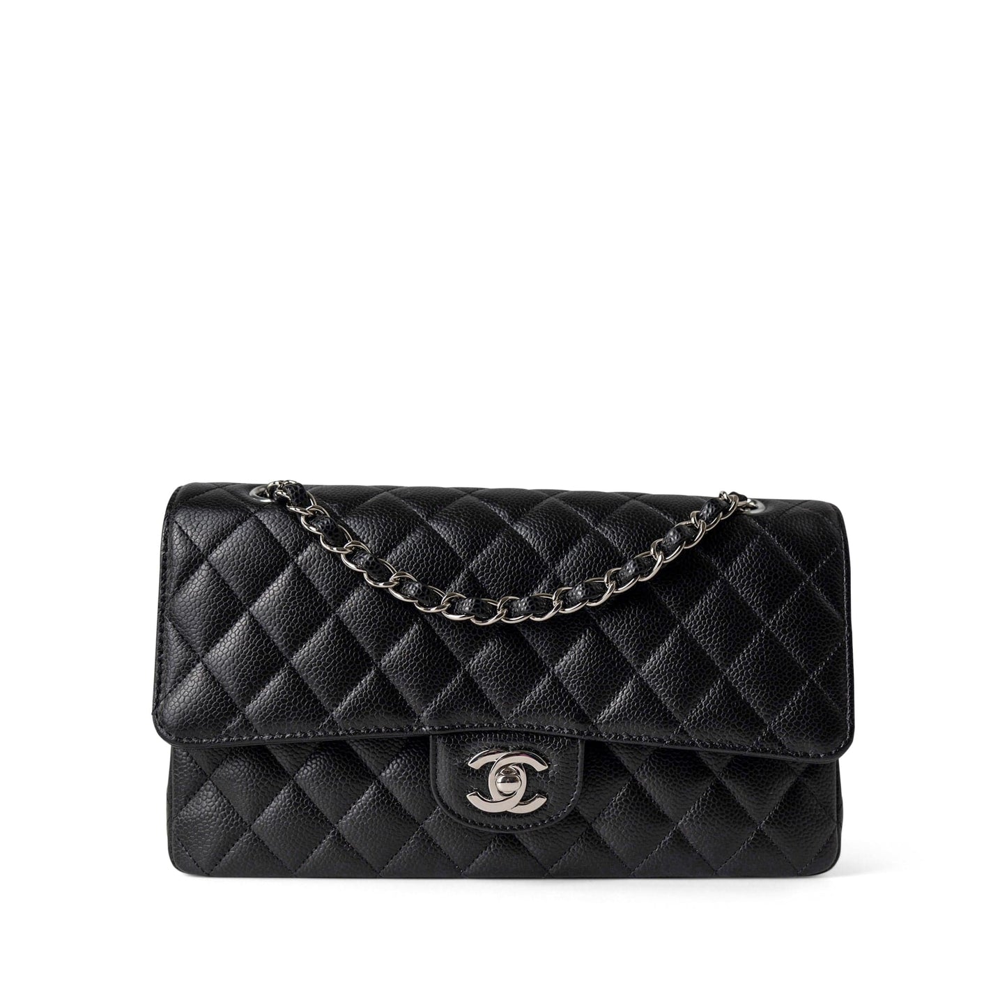 Black Caviar Quilted Classic Flap Medium Silver Hardware