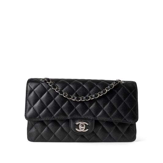 Black Caviar Quilted Classic Flap Medium Silver Hardware