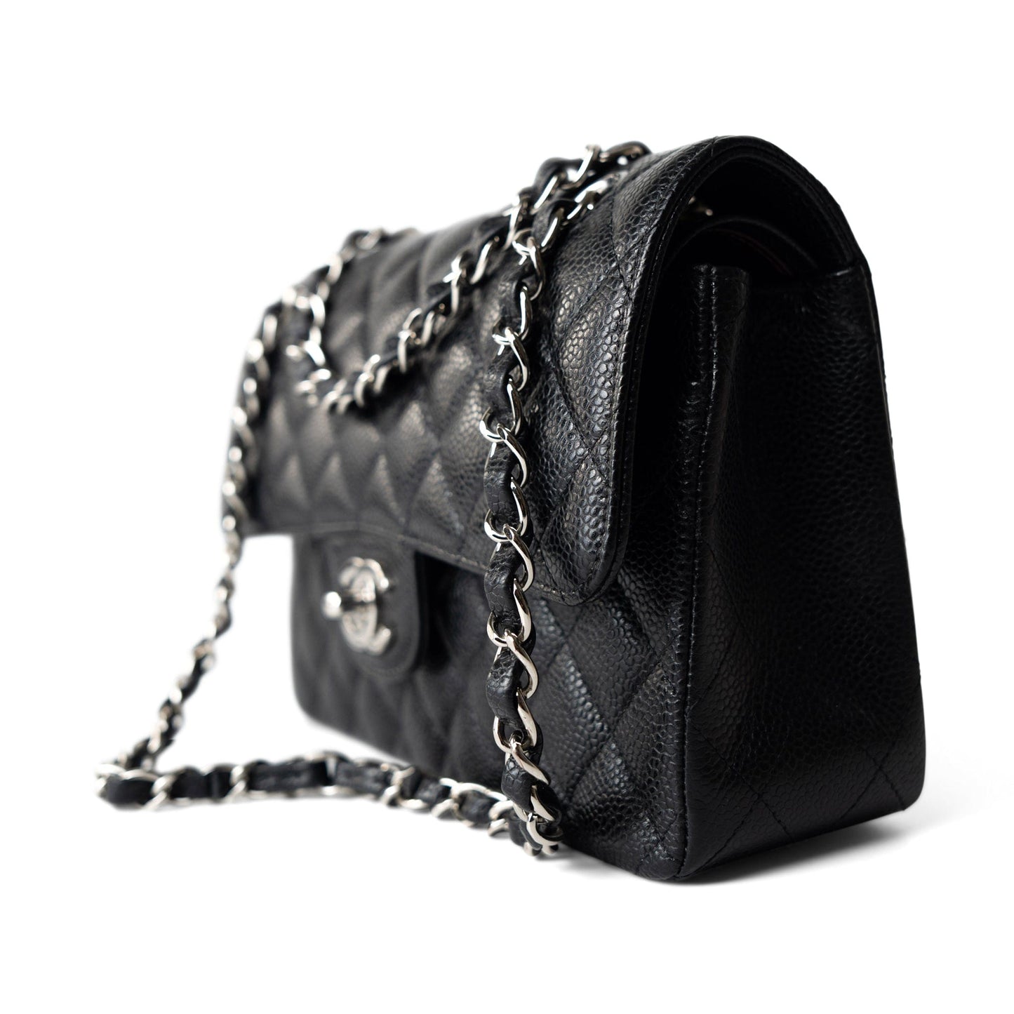 Black Caviar Quilted Classic Flap Small Silver Hardware
