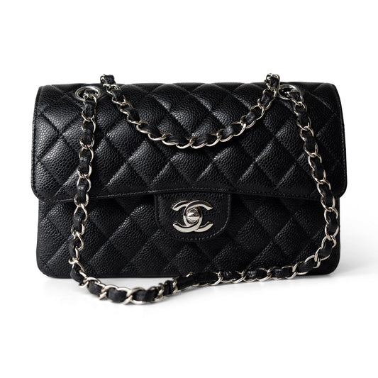 Black Caviar Quilted Classic Flap Small Silver Hardware