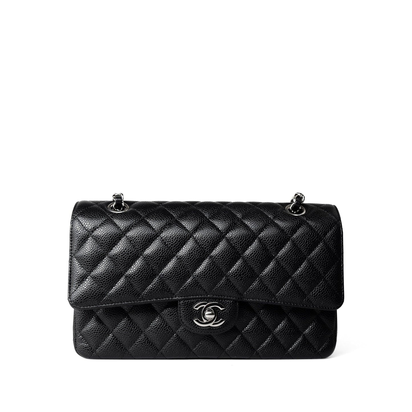 Black Caviar Quilted Medium Classic Flap Silver Hardware