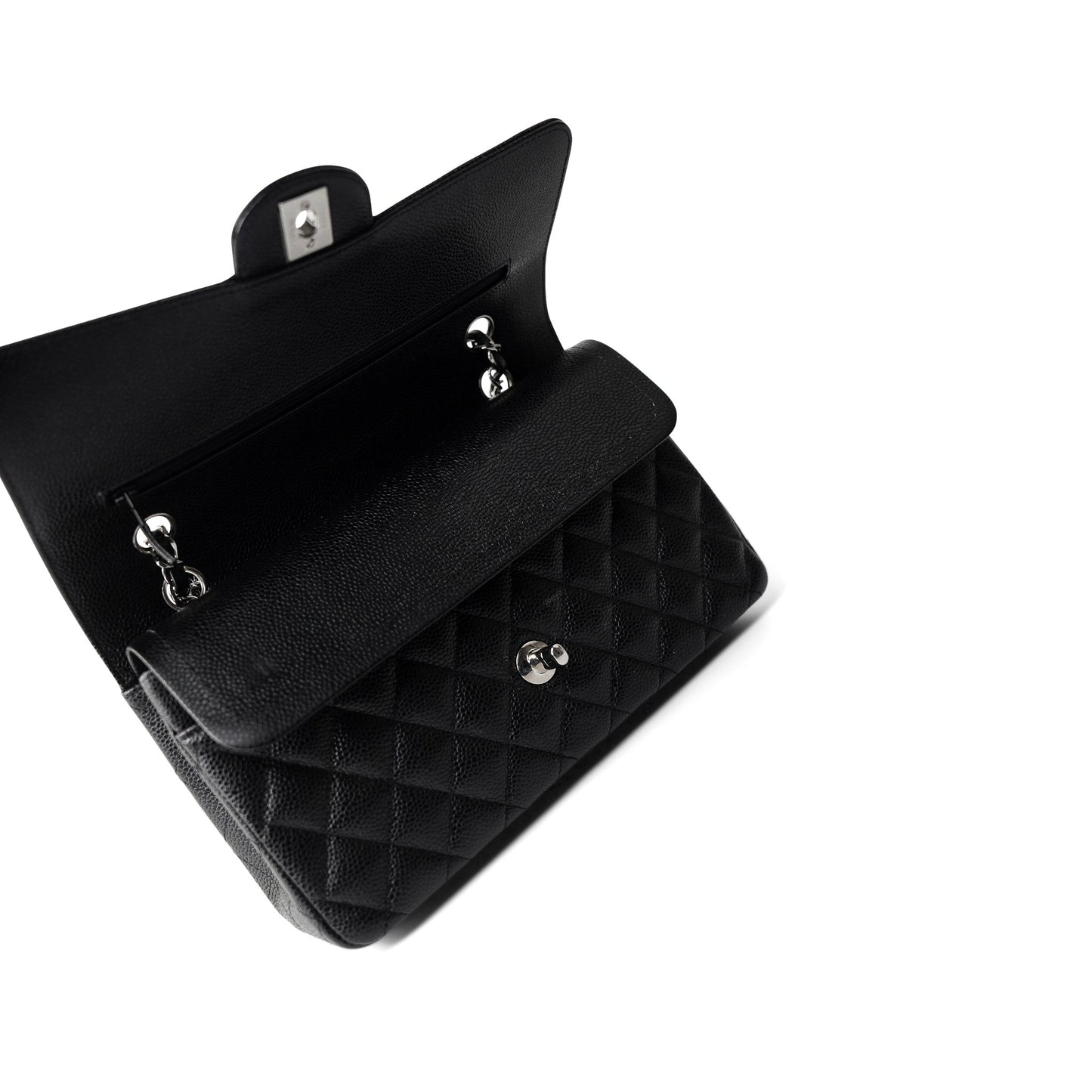 Black Caviar Quilted Medium Classic Flap Silver Hardware