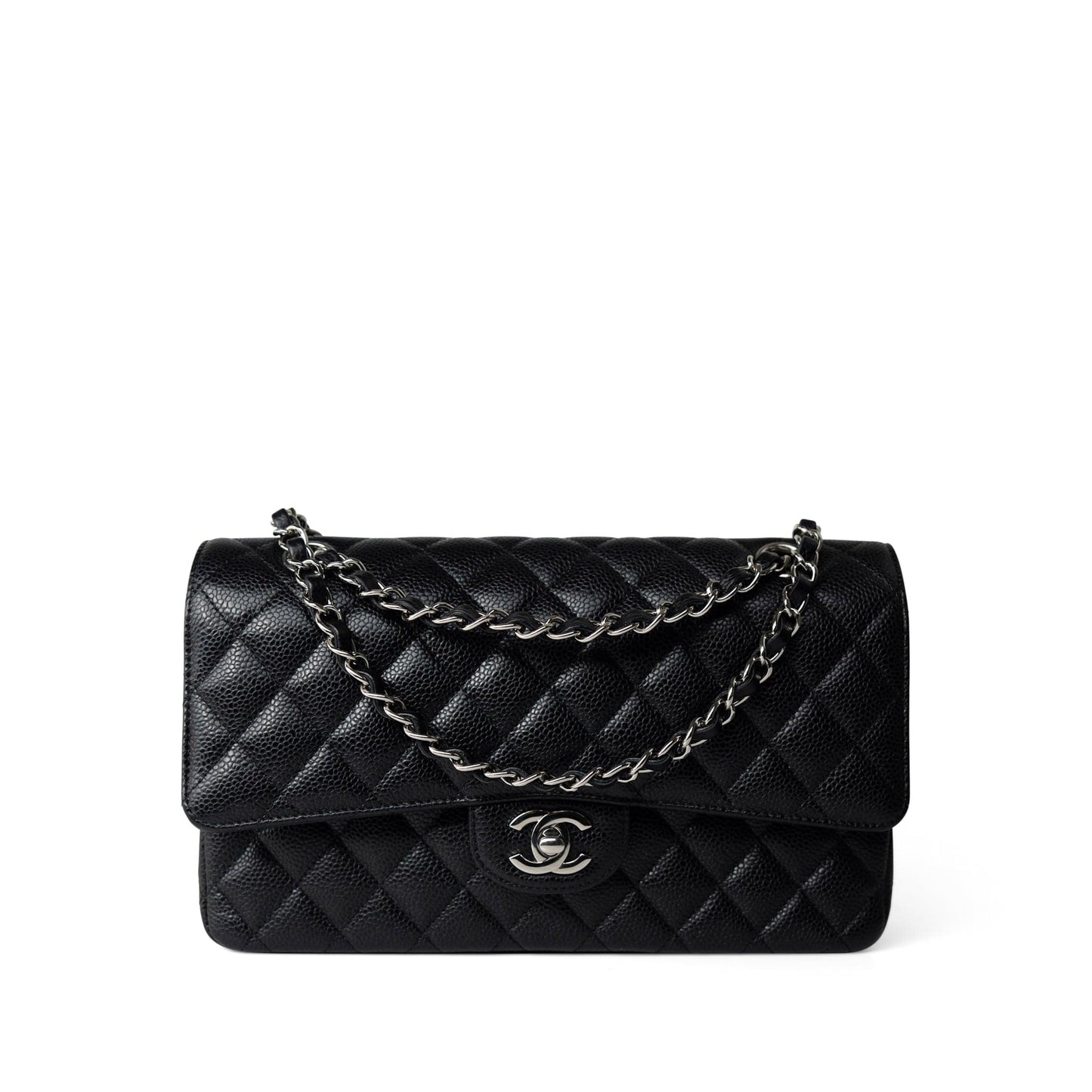 Black Caviar Quilted Medium Classic Flap Silver Hardware