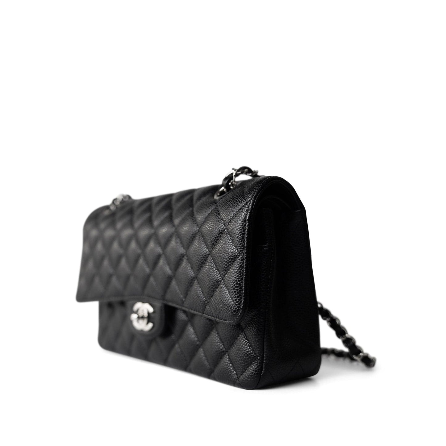 Black Caviar Quilted Medium Classic Flap Silver Hardware