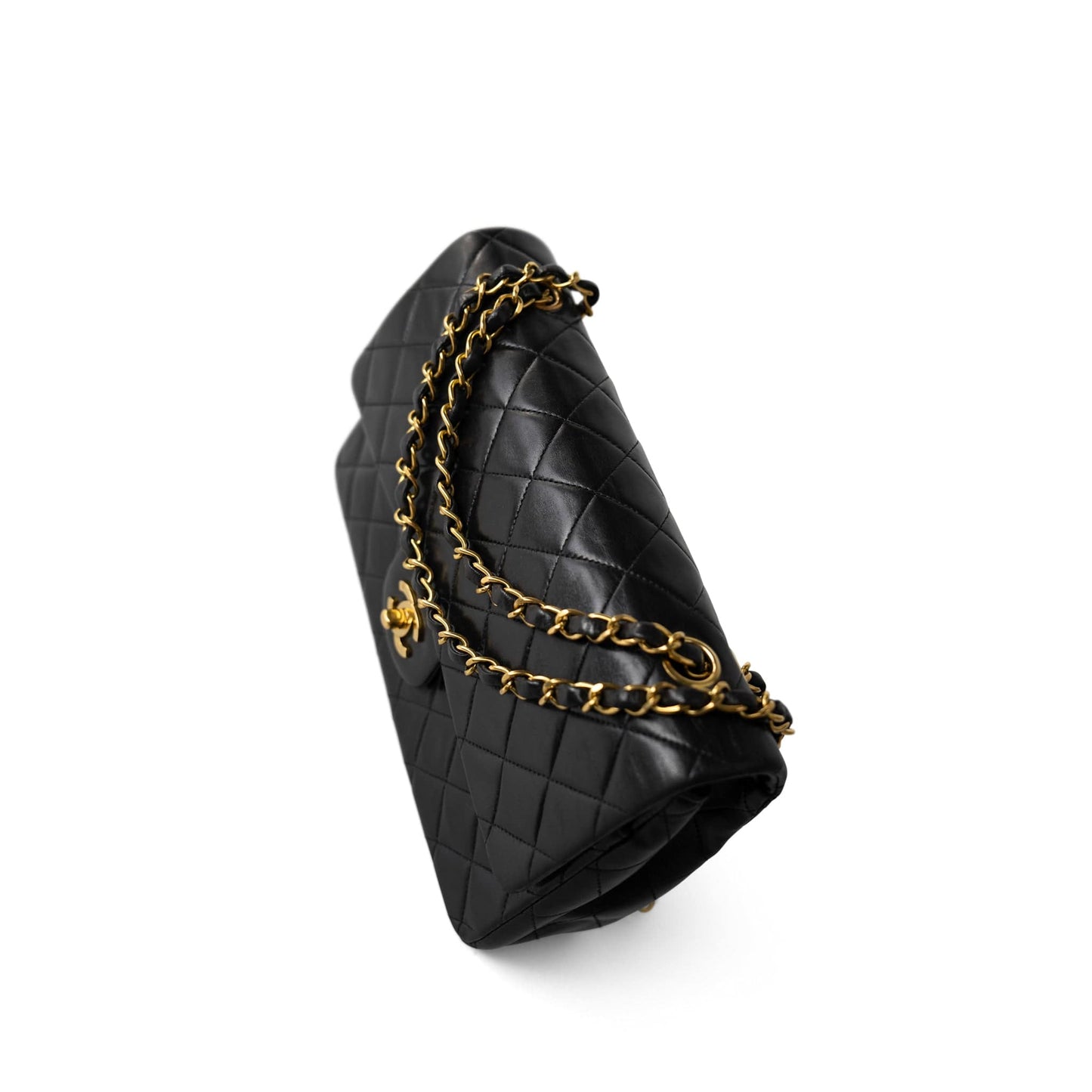 Vintage Black Lambskin Quilted Classic Flap Medium Gold Hardware