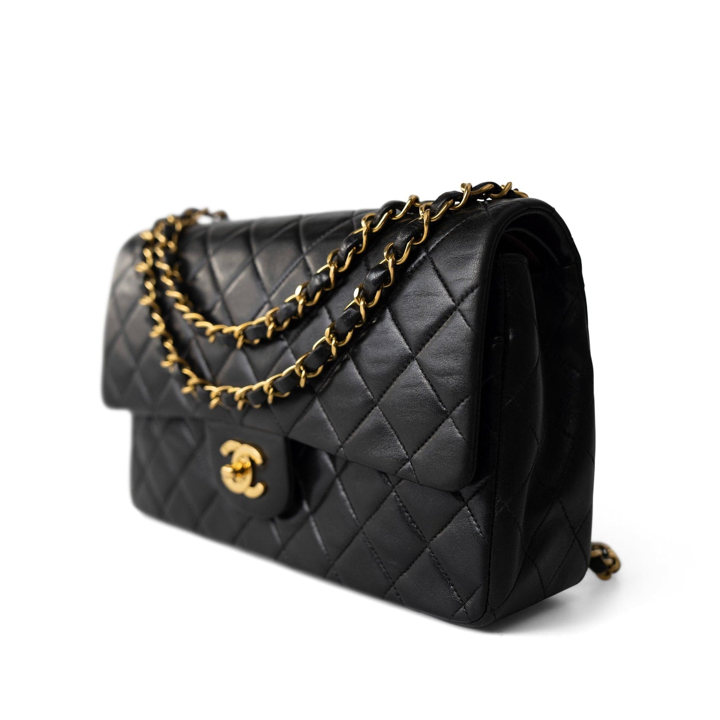 Vintage Black Lambskin Quilted Classic Flap Medium Gold Hardware