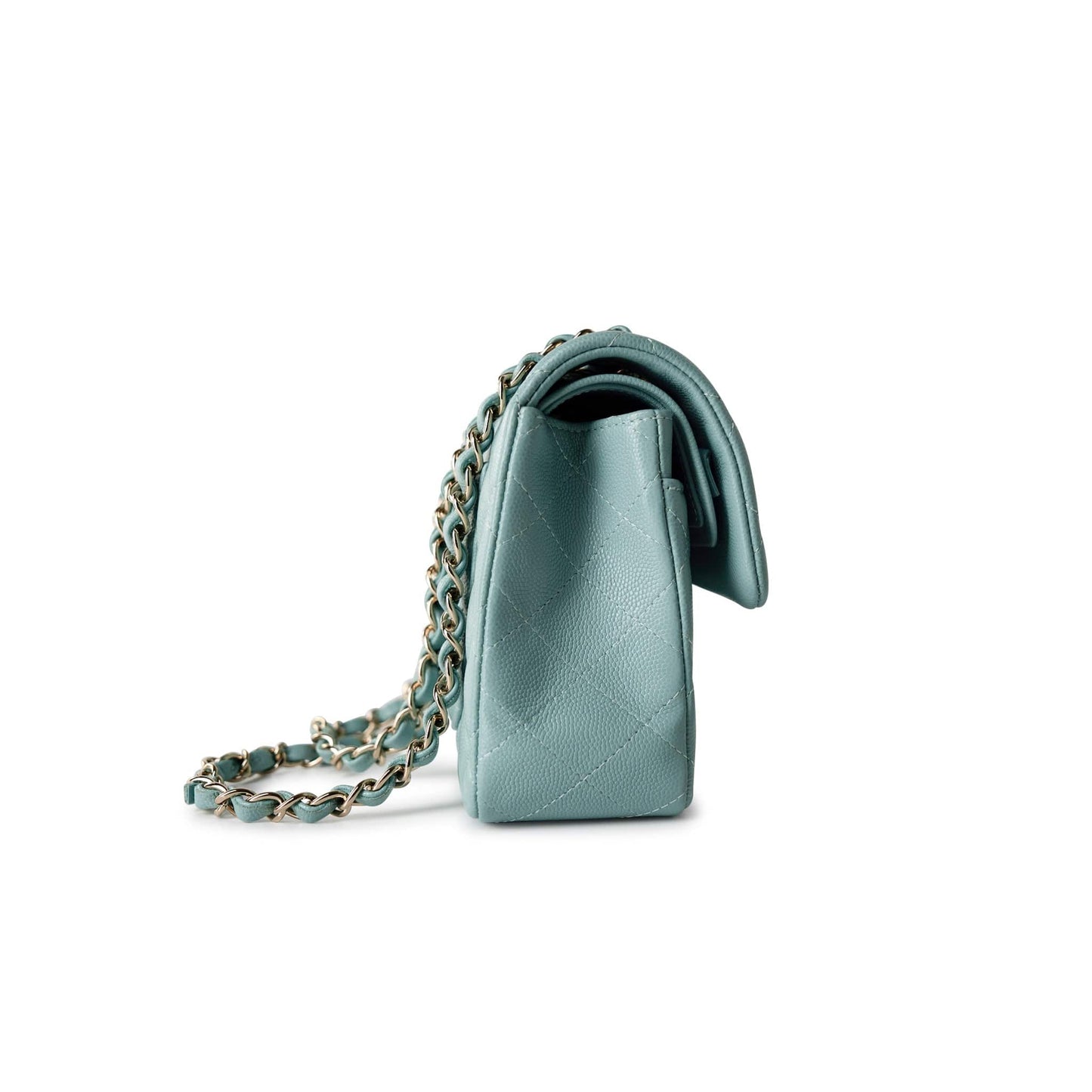 19C Tiffany Blue Caviar Quilted Classic Flap Small Light Gold Hardware