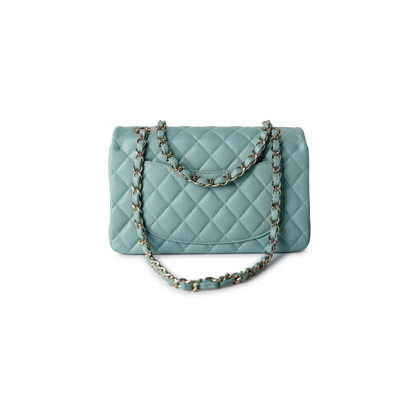 19C Tiffany Blue Caviar Quilted Classic Flap Small Light Gold Hardware