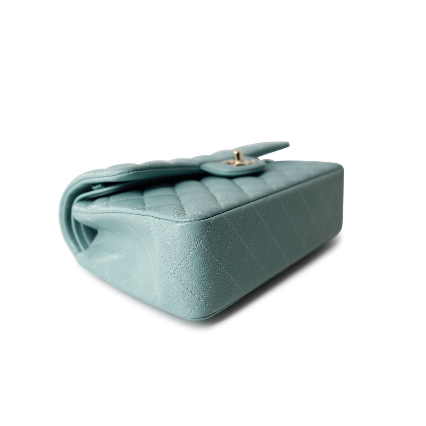 19C Tiffany Blue Caviar Quilted Classic Flap Small Light Gold Hardware