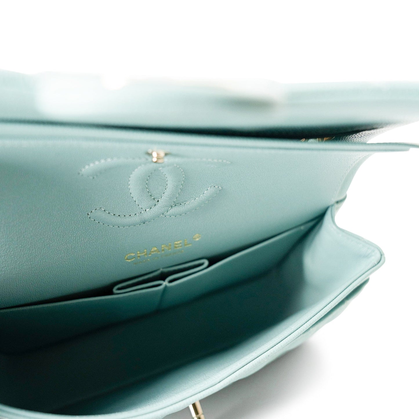 19C Tiffany Blue Caviar Quilted Classic Flap Small Light Gold Hardware