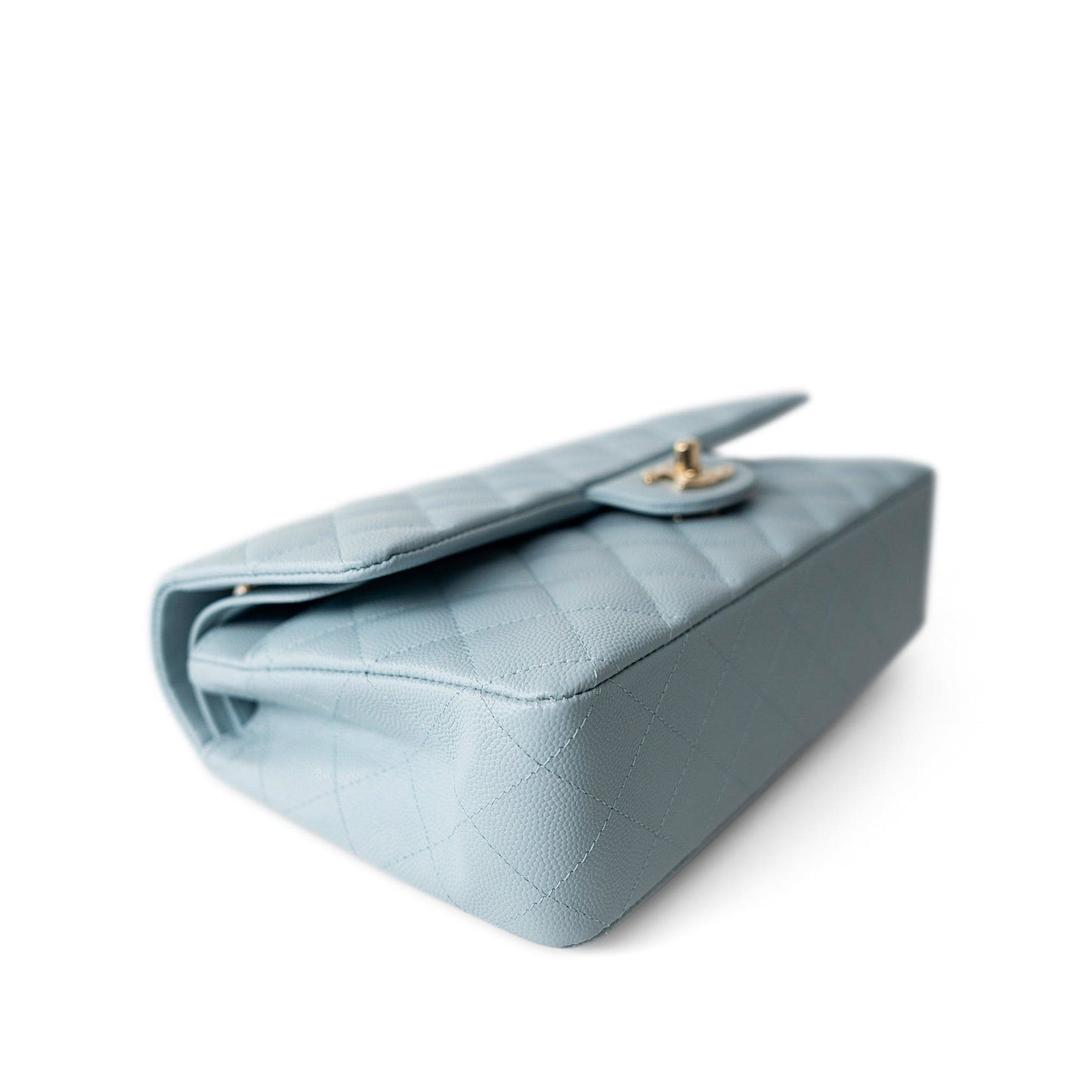 22P Light Blue Caviar Quilted Classic Flap Medium Light Gold Hardware