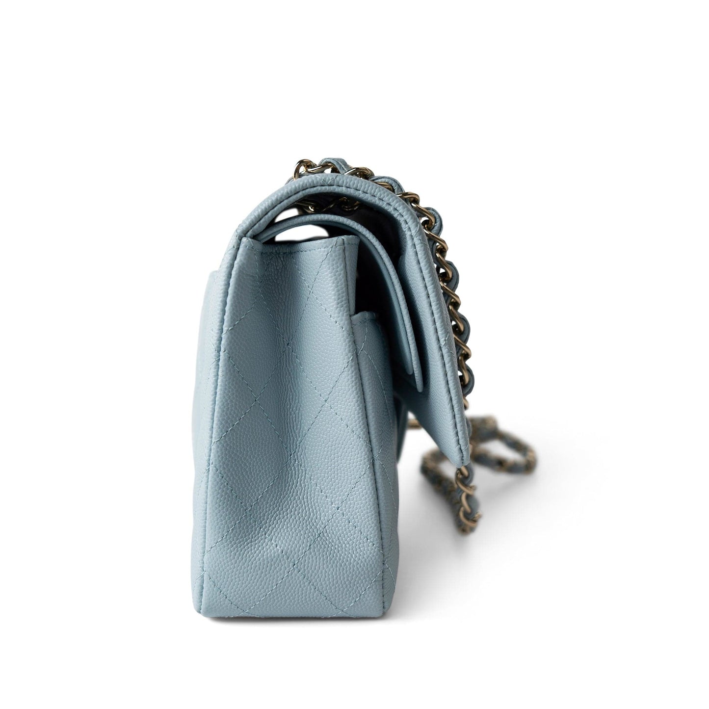 22P Light Blue Caviar Quilted Classic Flap Medium Light Gold Hardware