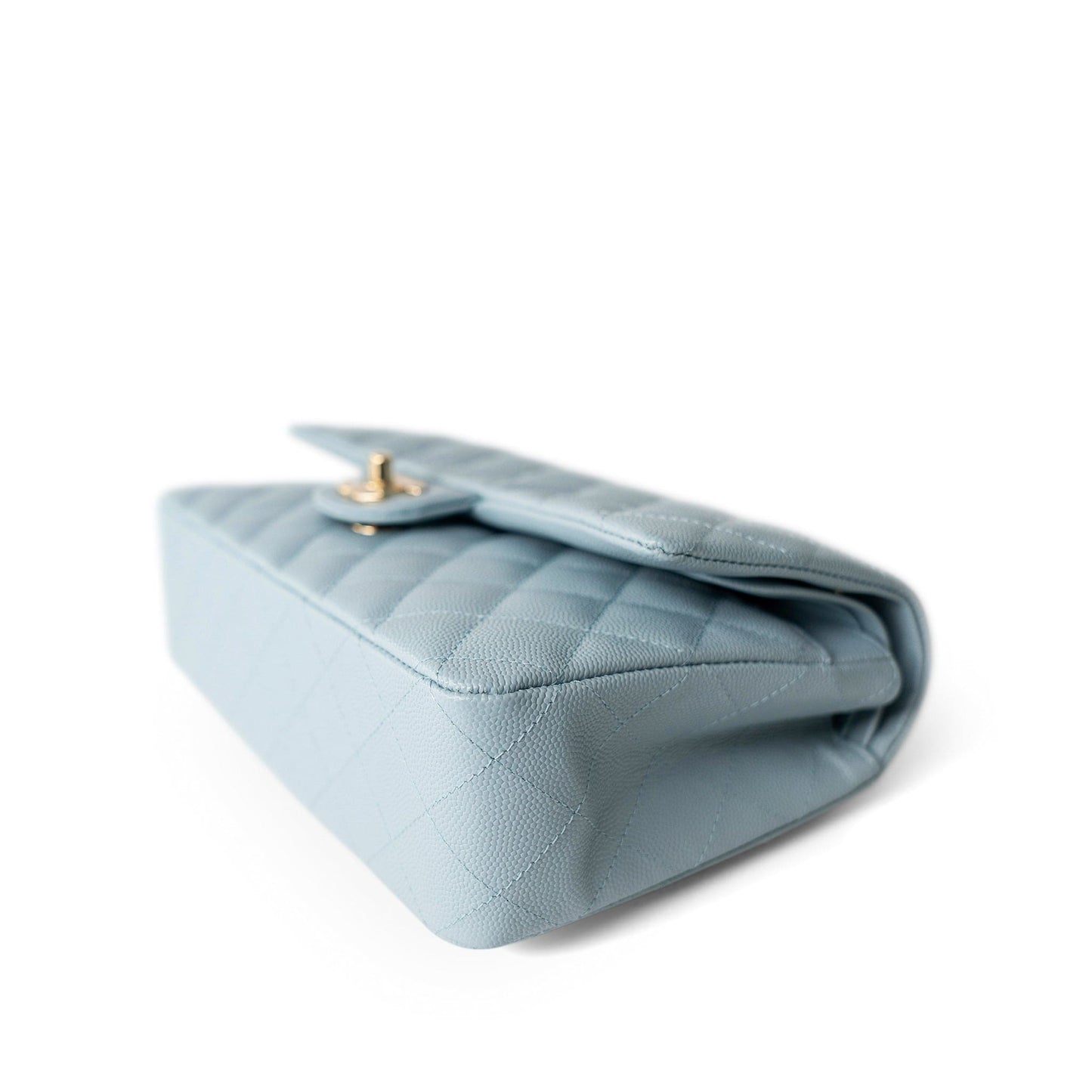22P Light Blue Caviar Quilted Classic Flap Medium Light Gold Hardware