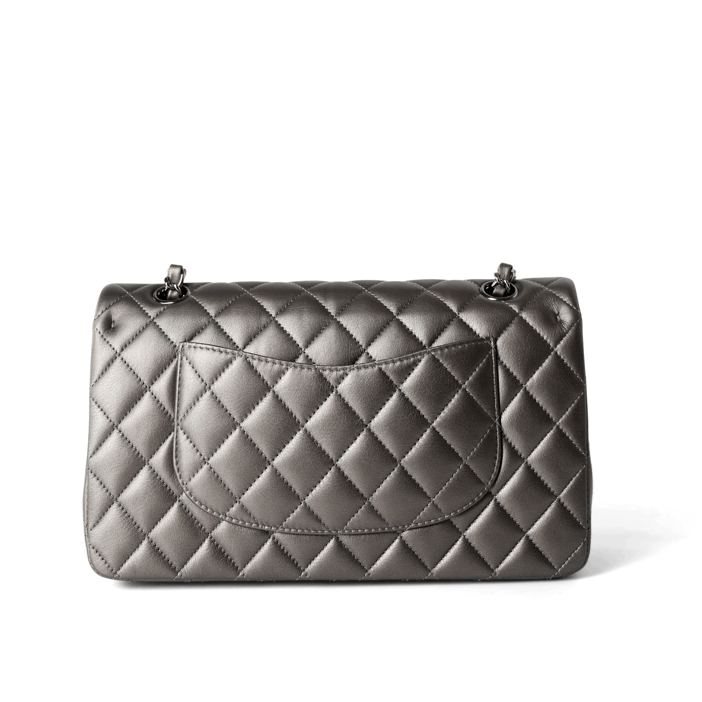 21B Metallic Ruthenium Lambskin Quilted Classic Flap Medium Ruthenium Hardware