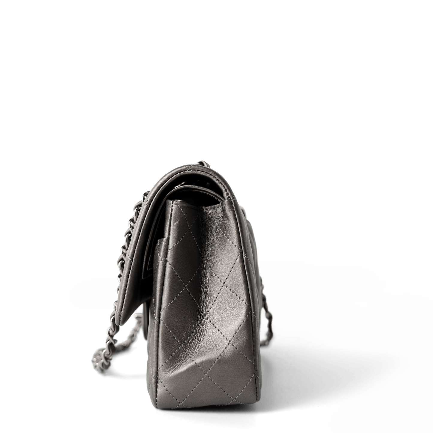 21B Metallic Ruthenium Lambskin Quilted Classic Flap Medium Ruthenium Hardware