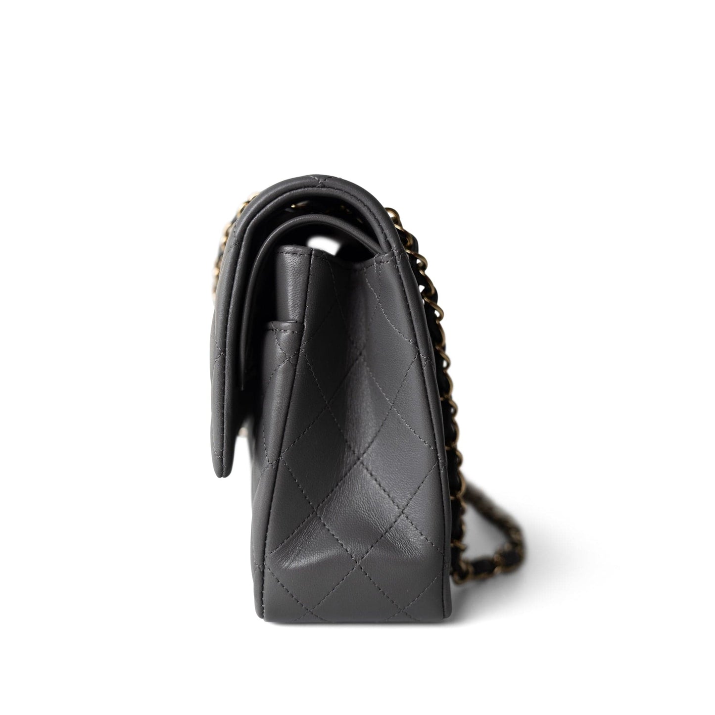 22A Dark Grey Lambskin Quilted Classic Flap Medium Light Gold Hardware