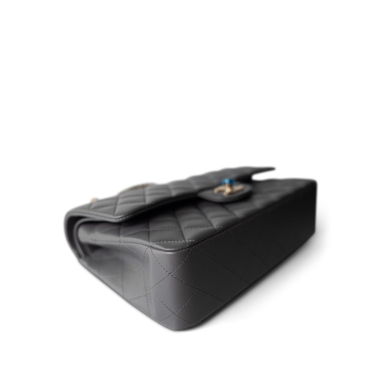 22A Dark Grey Lambskin Quilted Classic Flap Medium Light Gold Hardware