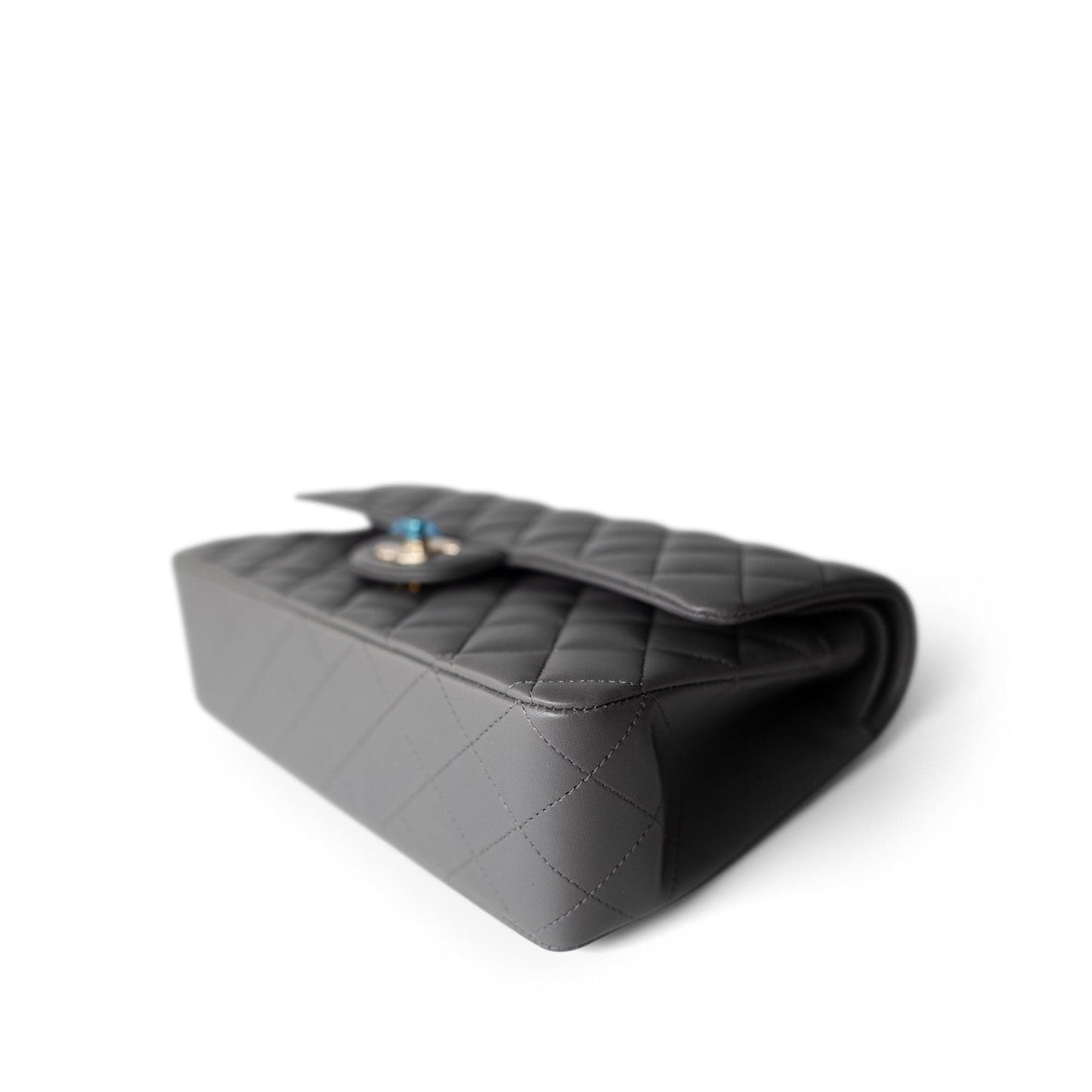 22A Dark Grey Lambskin Quilted Classic Flap Medium Light Gold Hardware