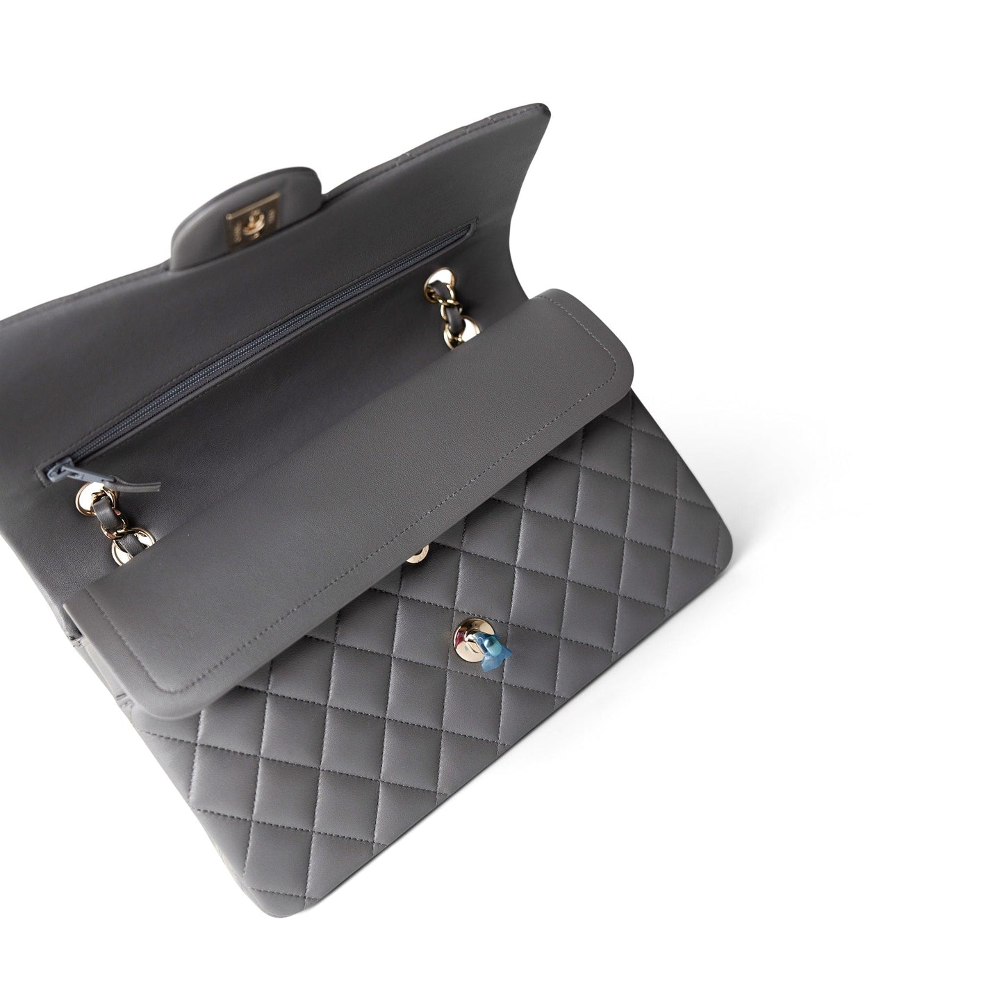 22A Dark Grey Lambskin Quilted Classic Flap Medium Light Gold Hardware