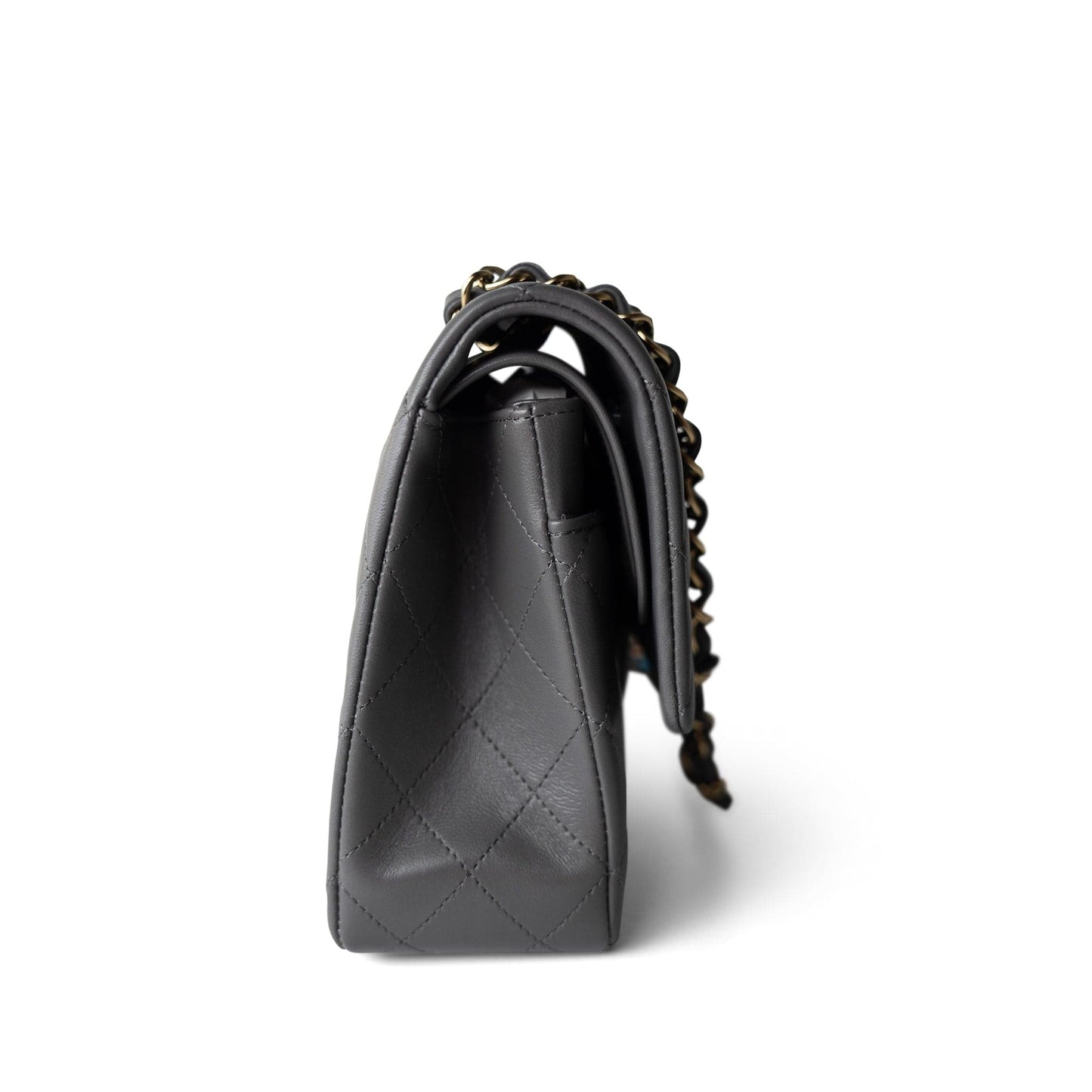 22A Dark Grey Lambskin Quilted Classic Flap Medium Light Gold Hardware