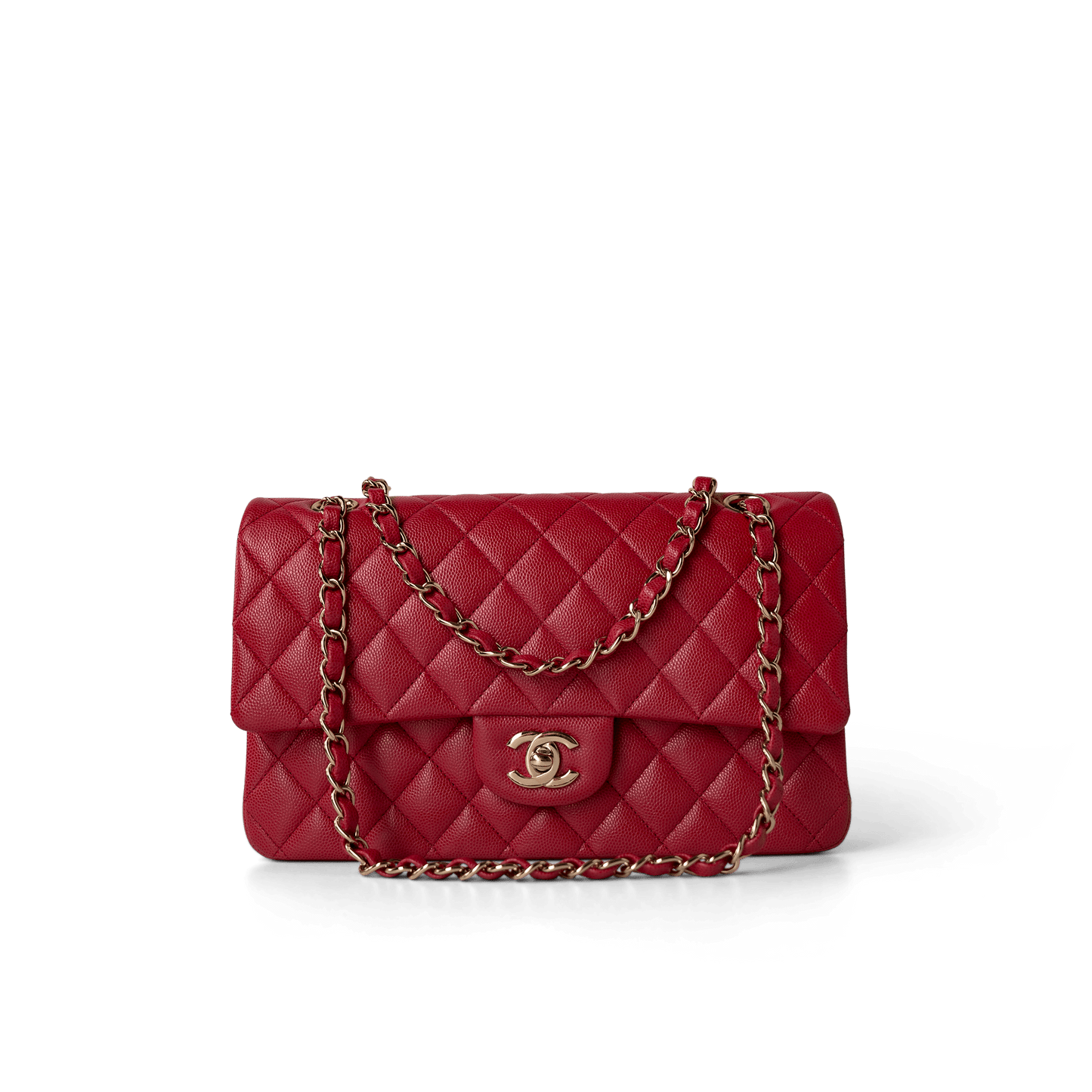 Red Caviar Quilted Classic Flap Medium Light Gold Hardware