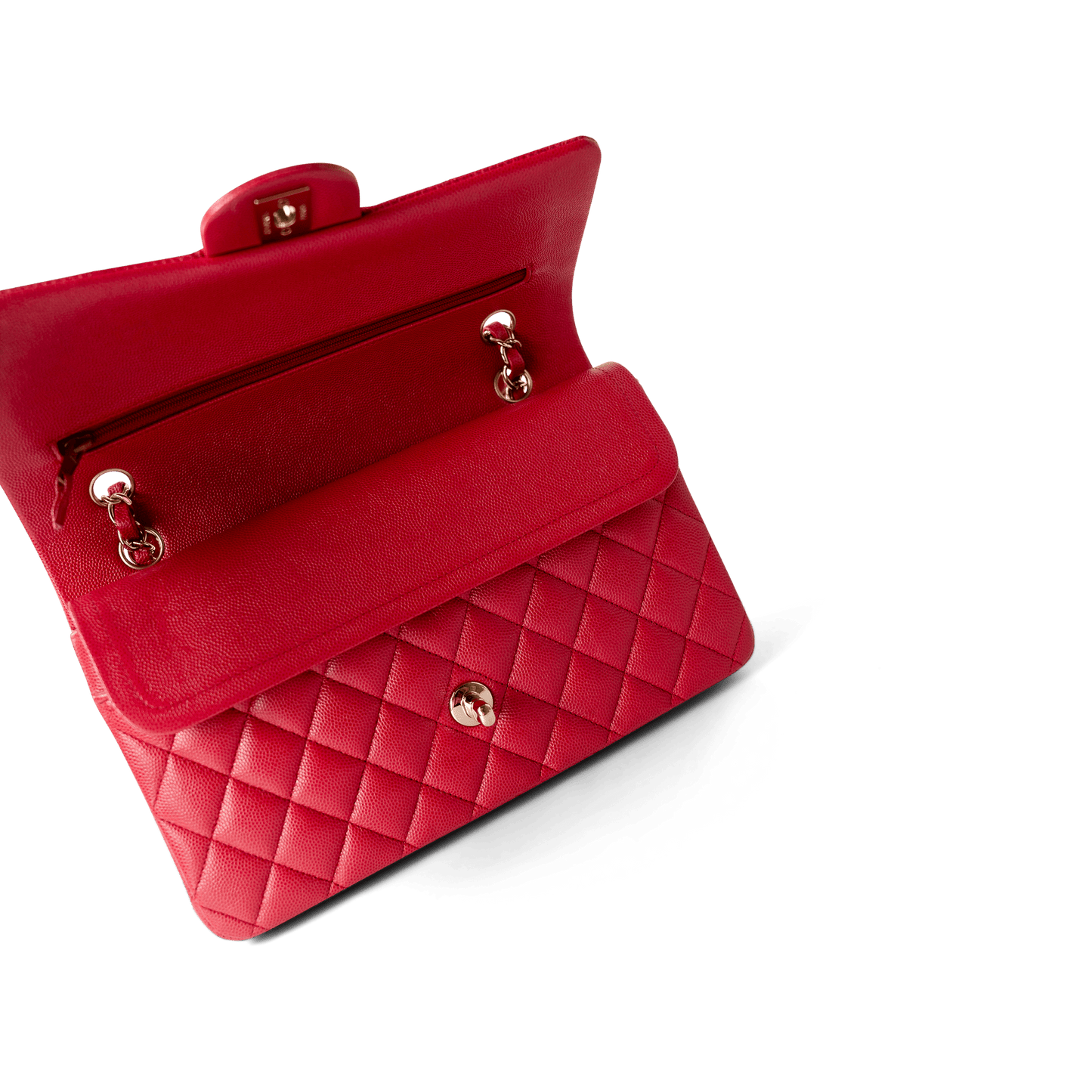 Red Caviar Quilted Classic Flap Medium Light Gold Hardware
