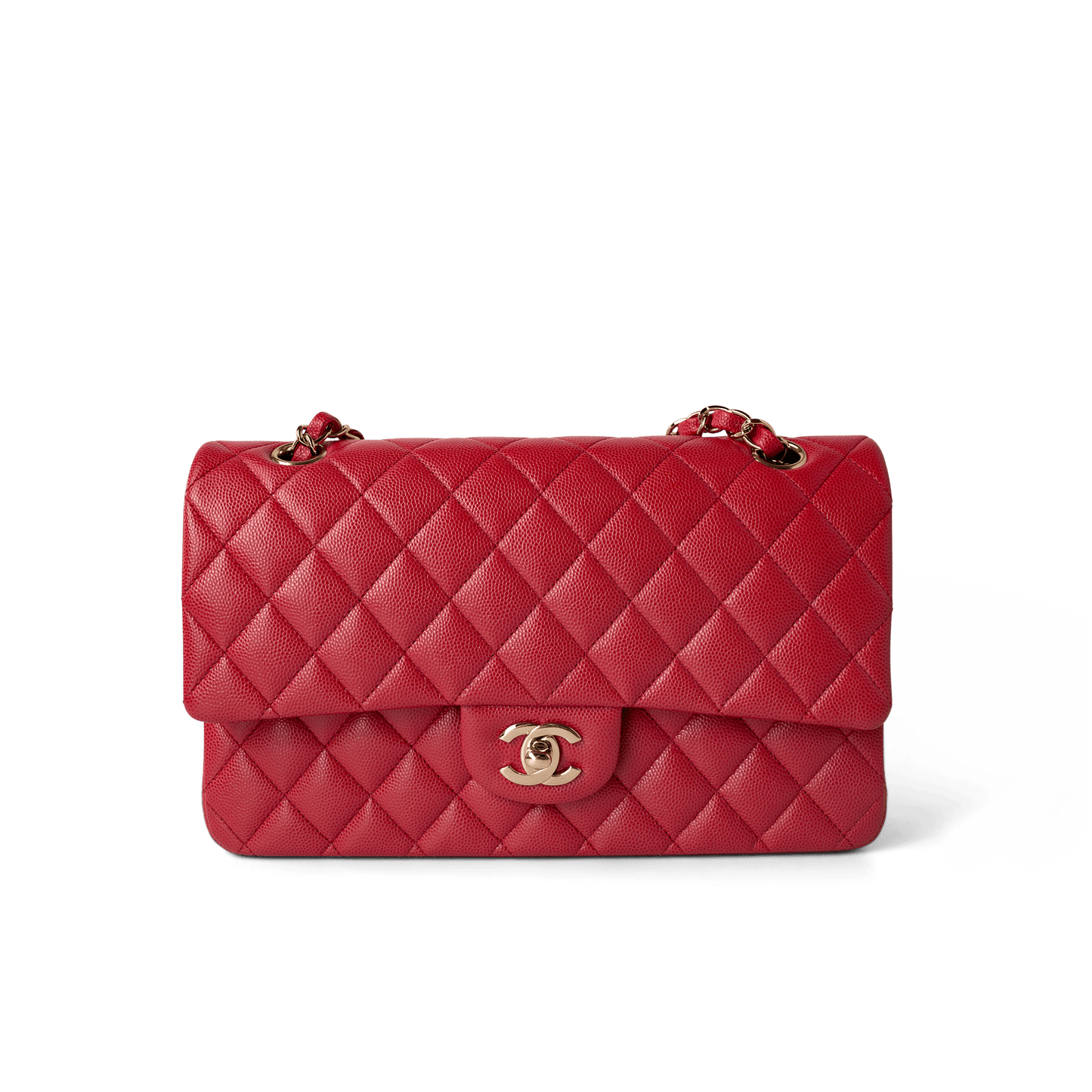 Red Caviar Quilted Classic Flap Medium Light Gold Hardware