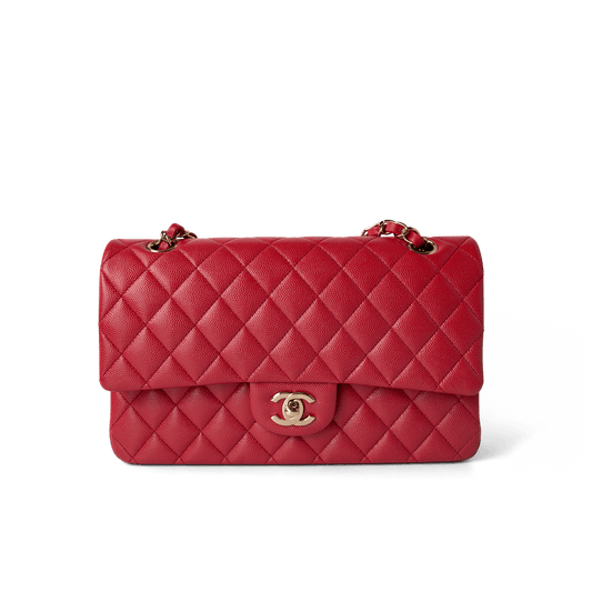Red Caviar Quilted Classic Flap Medium Light Gold Hardware
