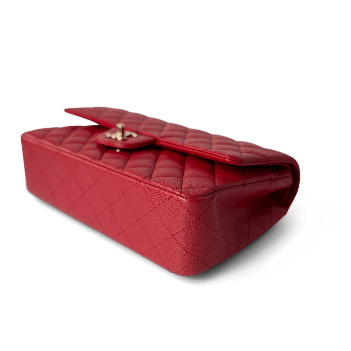 Red Caviar Quilted Classic Flap Medium Light Gold Hardware