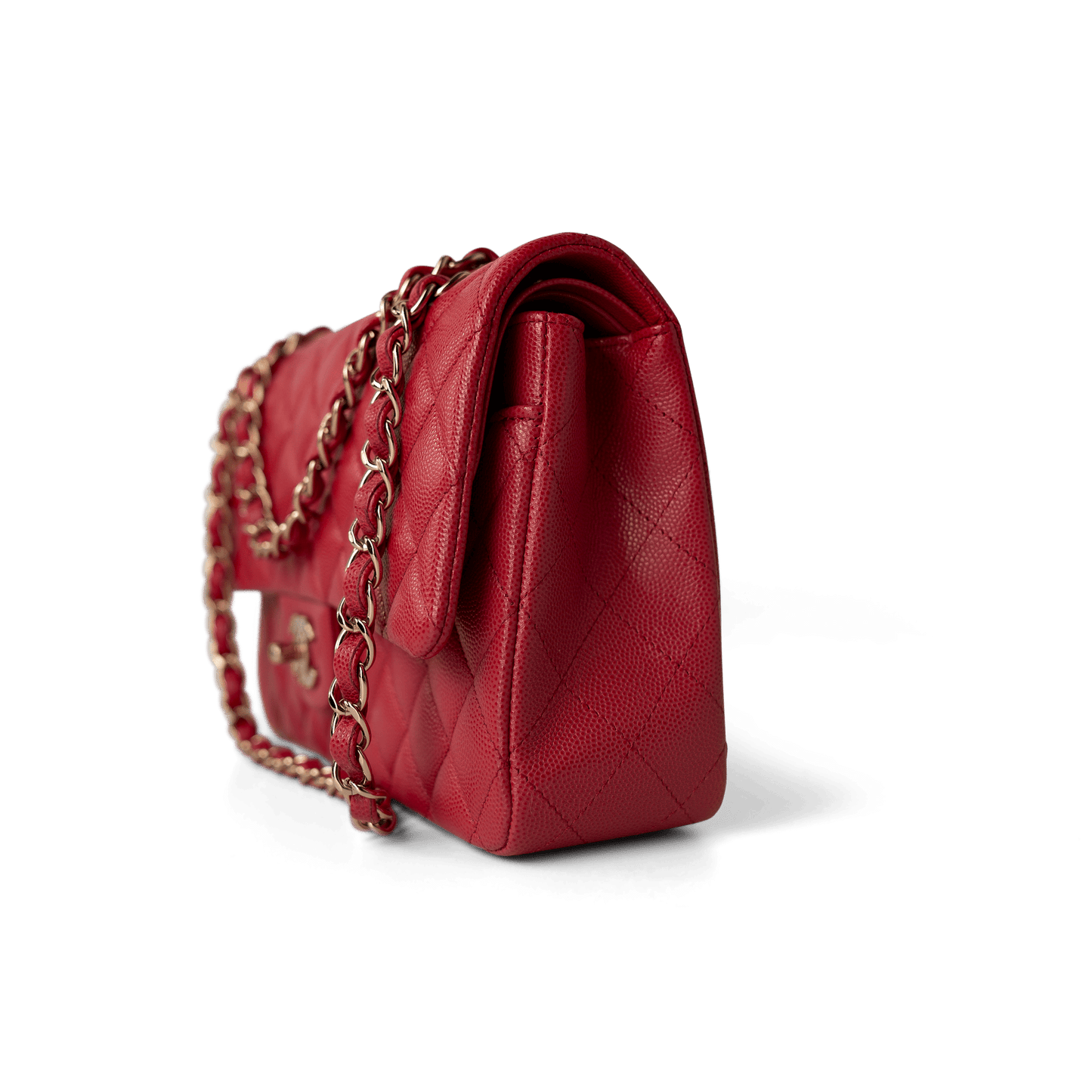 Red Caviar Quilted Classic Flap Medium Light Gold Hardware
