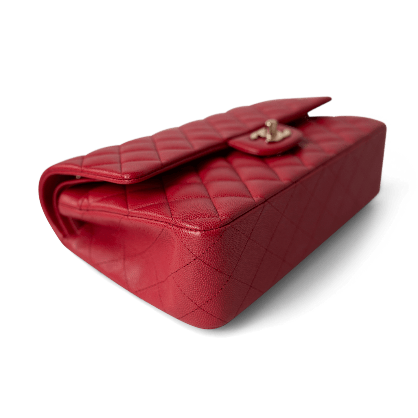 Red Caviar Quilted Classic Flap Medium Light Gold Hardware