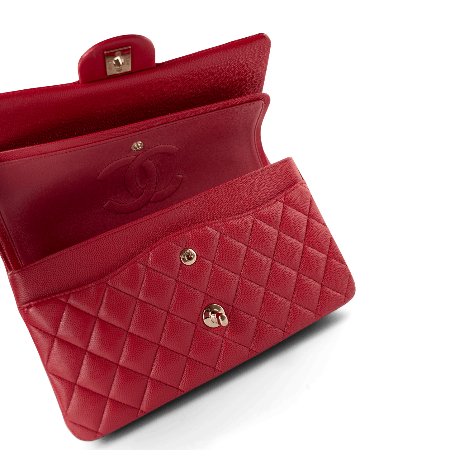 Red Caviar Quilted Classic Flap Medium Light Gold Hardware
