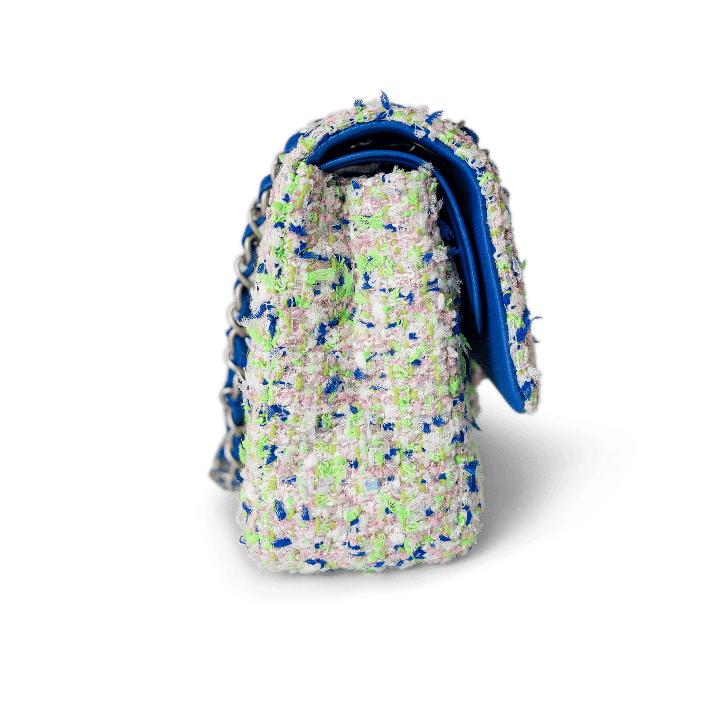 23S White Blue Green Tweed Quilted Classic Flap Medium