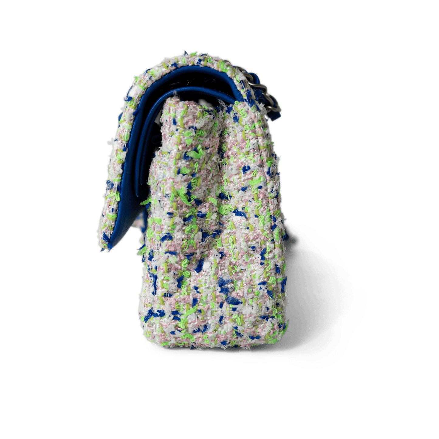 23S White Blue Green Tweed Quilted Classic Flap Medium