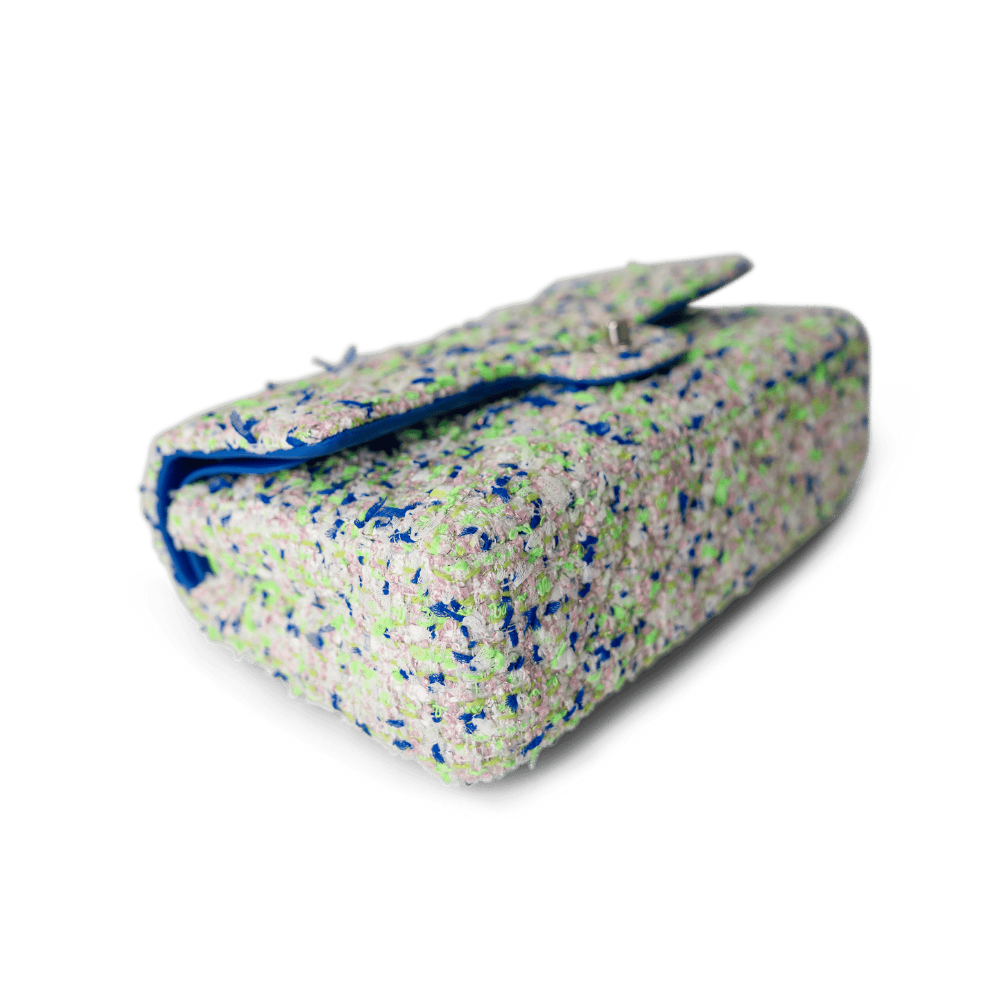 23S White Blue Green Tweed Quilted Classic Flap Medium