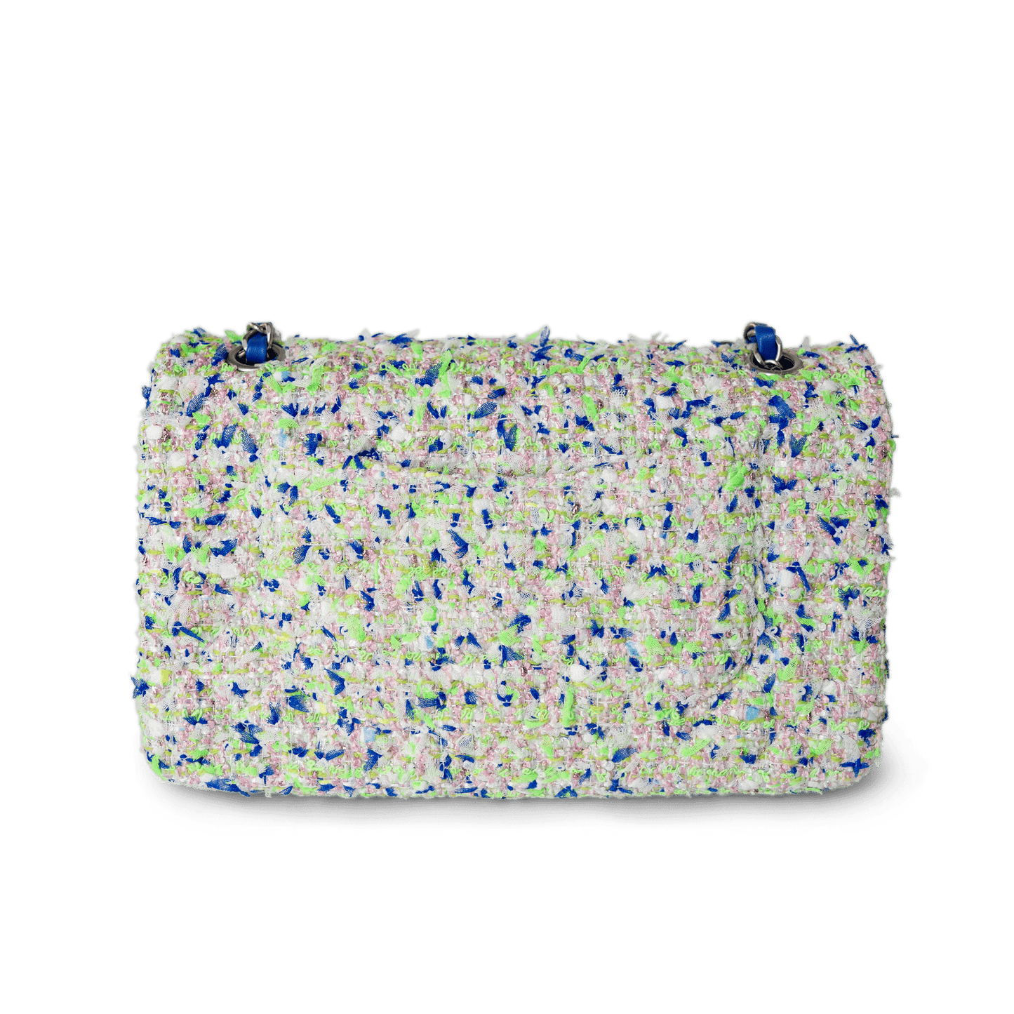 23S White Blue Green Tweed Quilted Classic Flap Medium