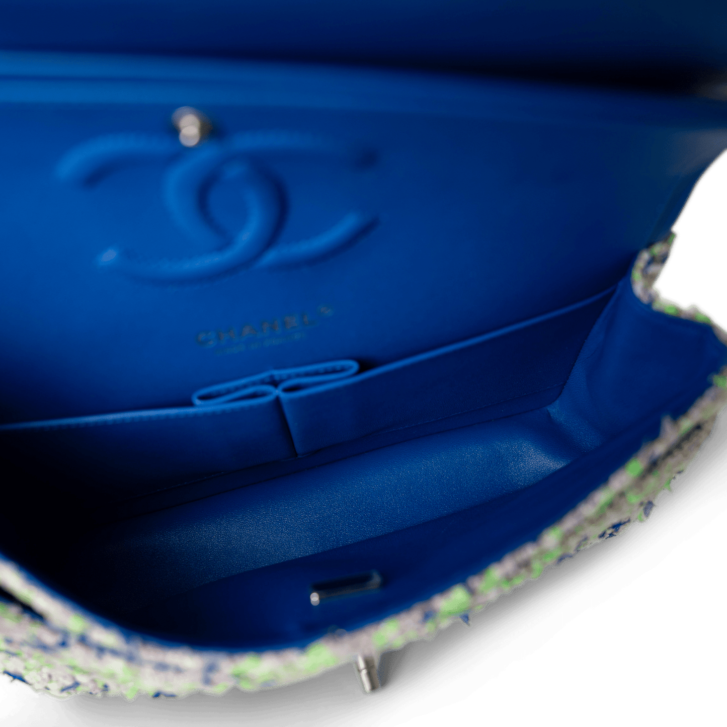 23S White Blue Green Tweed Quilted Classic Flap Medium