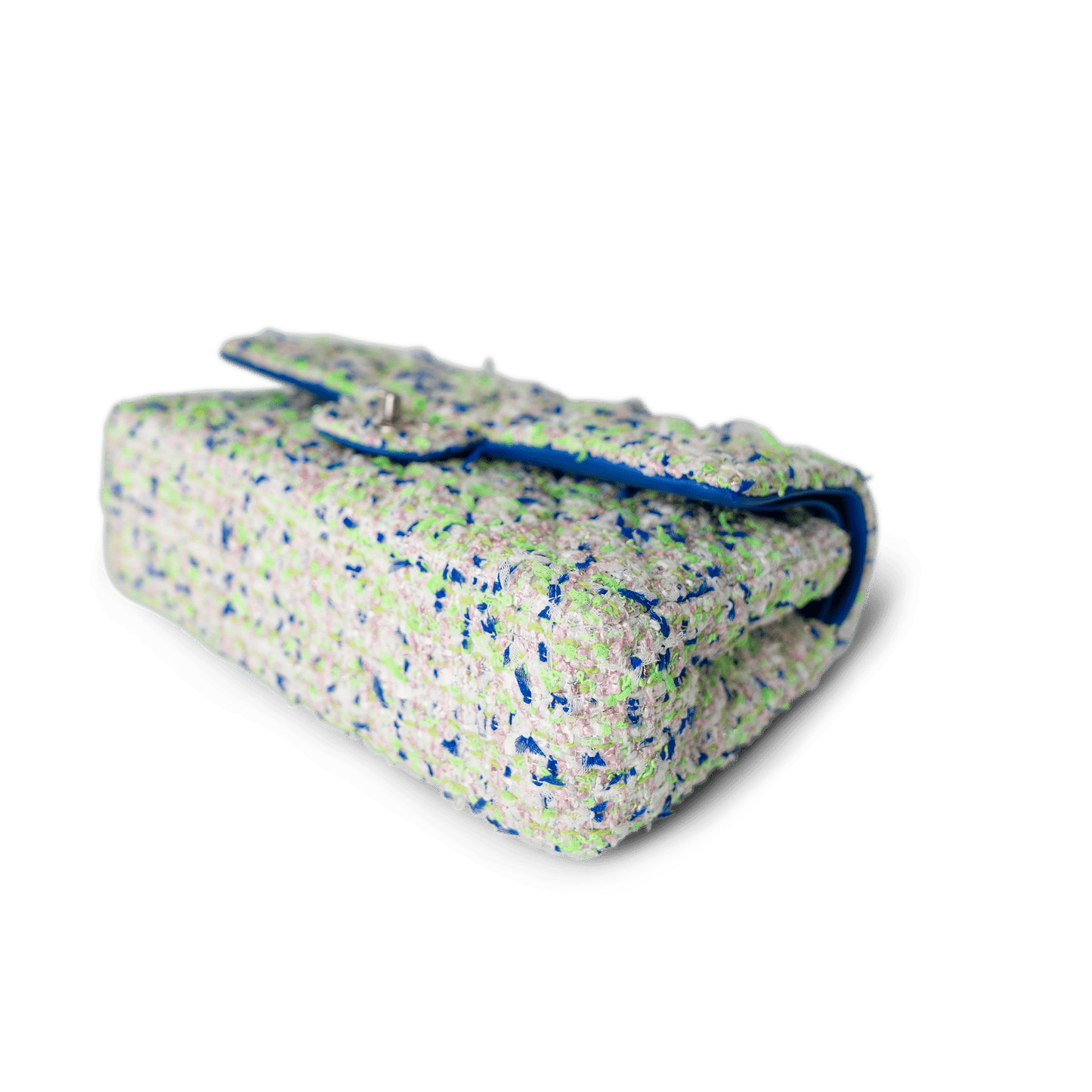 23S White Blue Green Tweed Quilted Classic Flap Medium