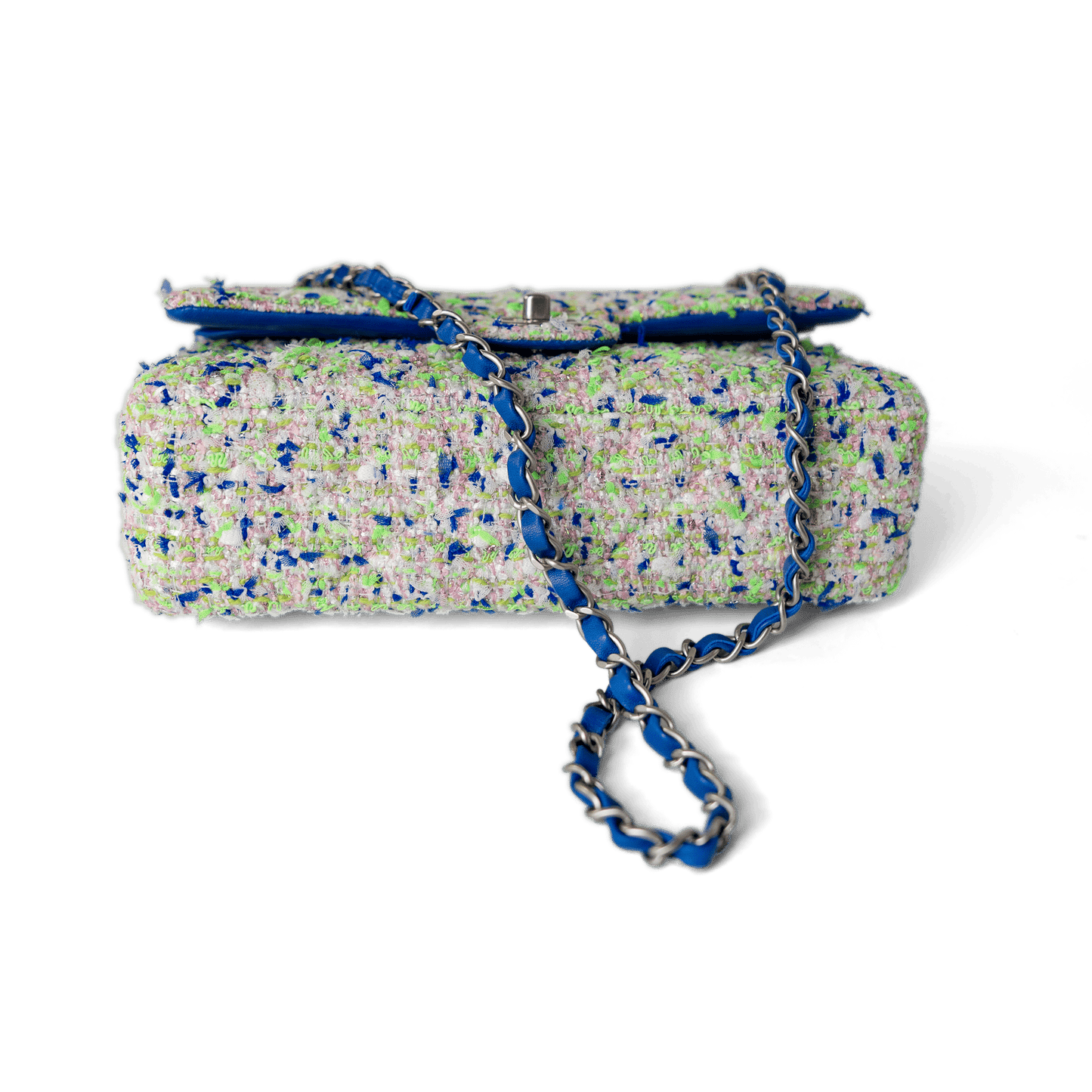 23S White Blue Green Tweed Quilted Classic Flap Medium