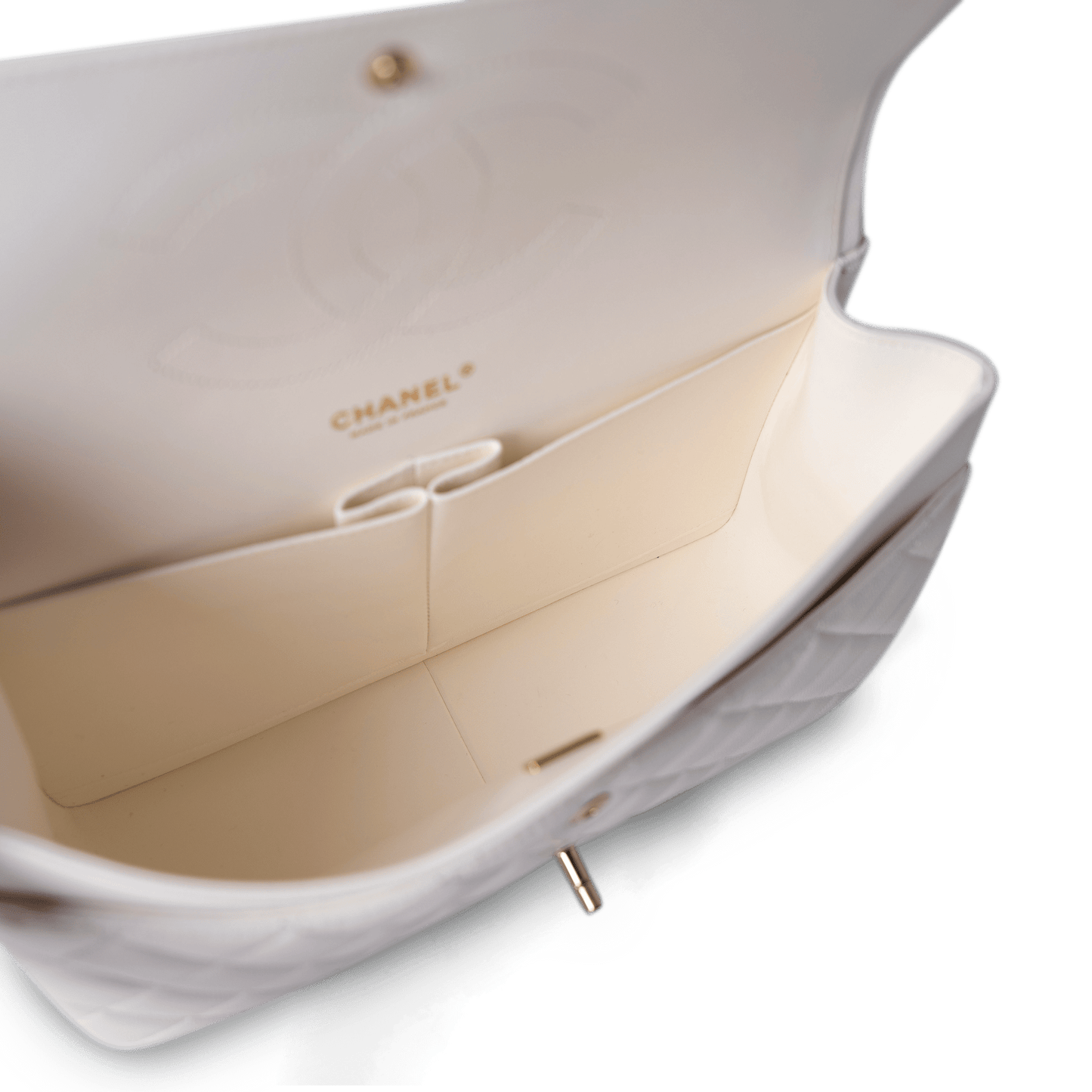 White Caviar Quilted Jumbo Classic Flap Light Gold Hardware