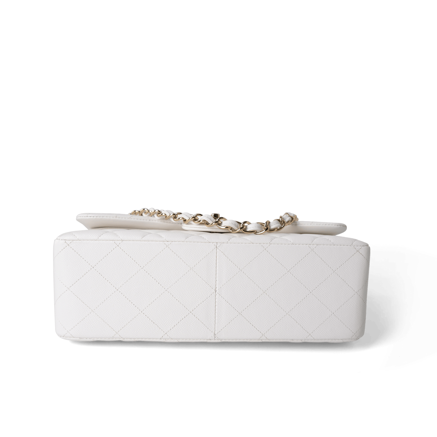 White Caviar Quilted Jumbo Classic Flap Light Gold Hardware