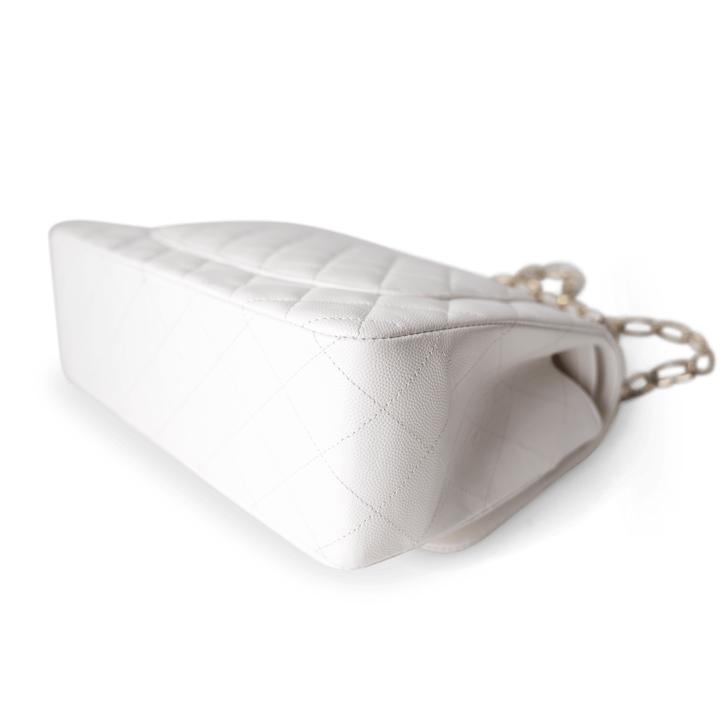 White Caviar Quilted Jumbo Classic Flap Light Gold Hardware