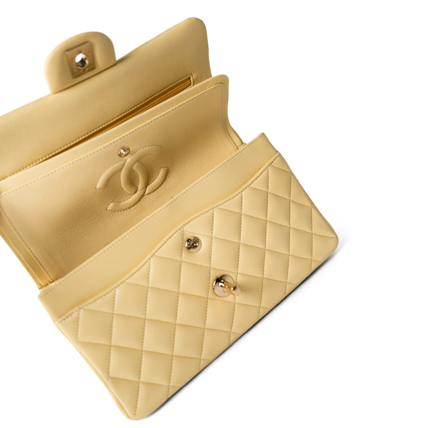 21C Yellow Lambskin Quilted Classic Flap Small Light Gold Hardware