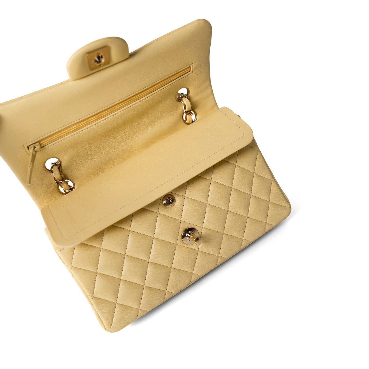 21C Yellow Lambskin Quilted Classic Flap Small Light Gold Hardware